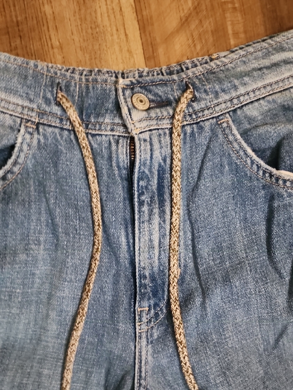 We The Free Free People Light Wash Cargo Jeans Relaxed Drawstring Waist Wide Leg - Picture 4 of 11